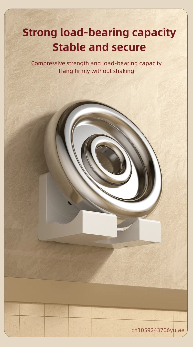 Wall-mounted silver hair dryer in a white non-punching bracket, featuring a stable, heavy-duty bathroom design.