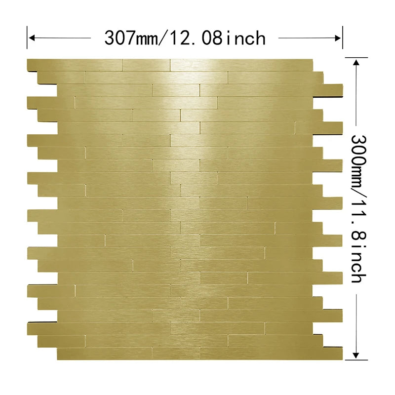Gold peel-and-stick backsplash tile panel, 12.08 in by 11.81 in