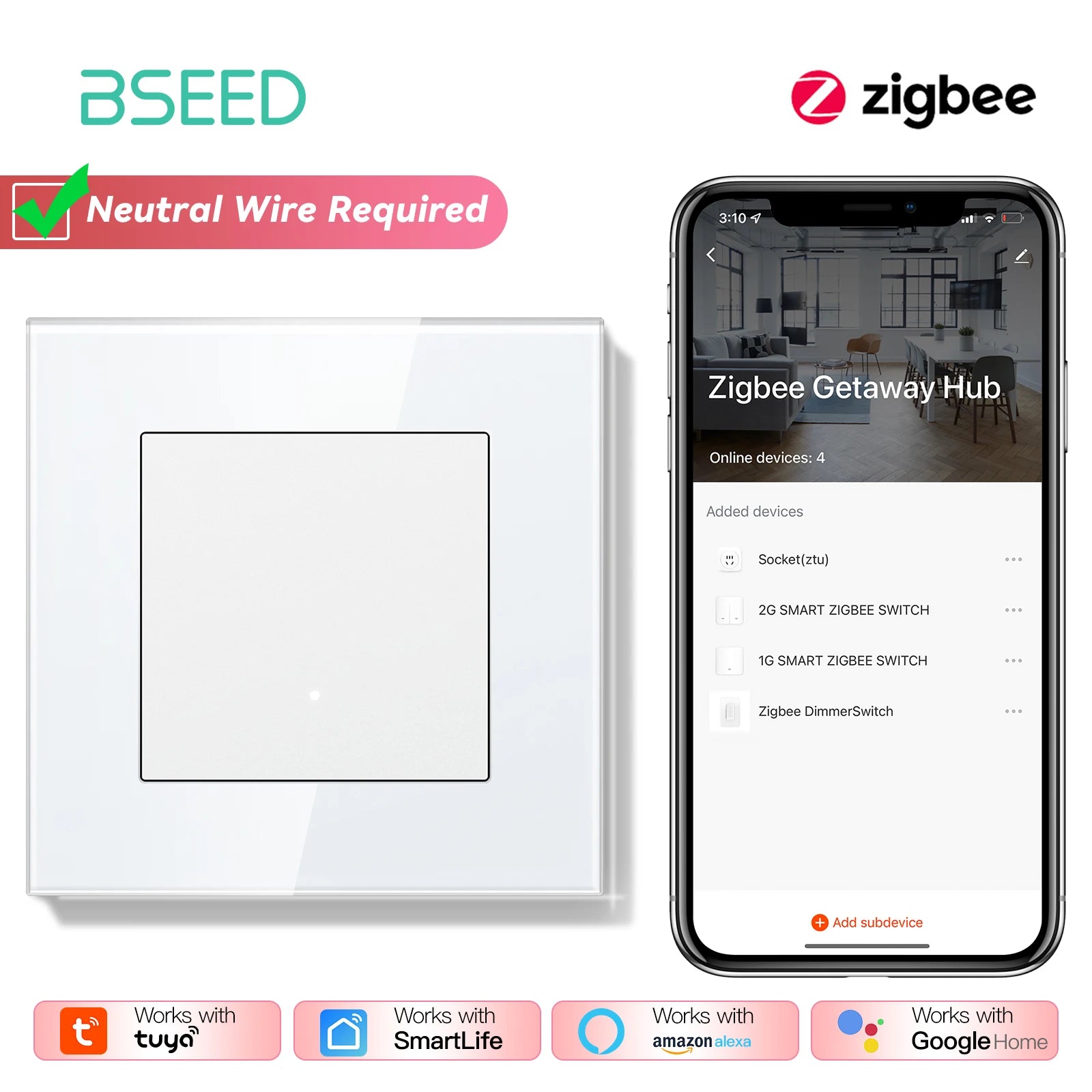 Zigbee Smart Light Switch with USB-C Port - EU Standard | Tidesmit 1Gang Switch EU standard Tidesmit