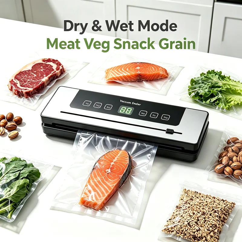 Electric Vacuum Sealing Machine Food Storage Sealing Touch Dry/Wet Built-in Cutter Kitchen Food Sealing Vacuum Packaging Machine