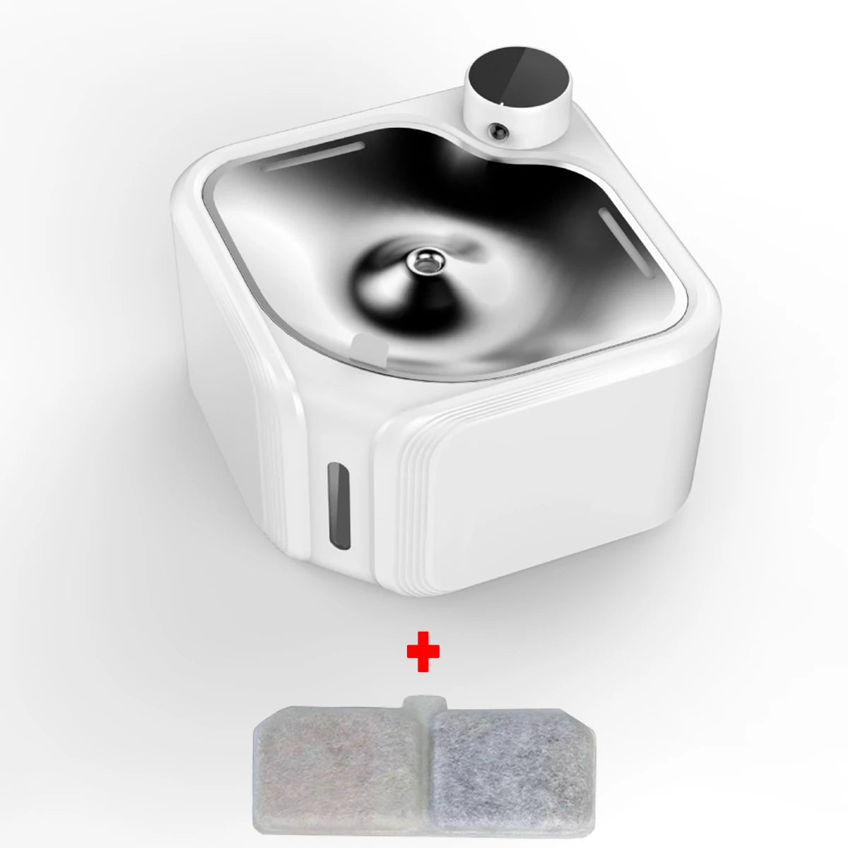 Wireless 2.8L automatic cat water fountain with stainless steel top and sensor for fresh, clean pet hydration.