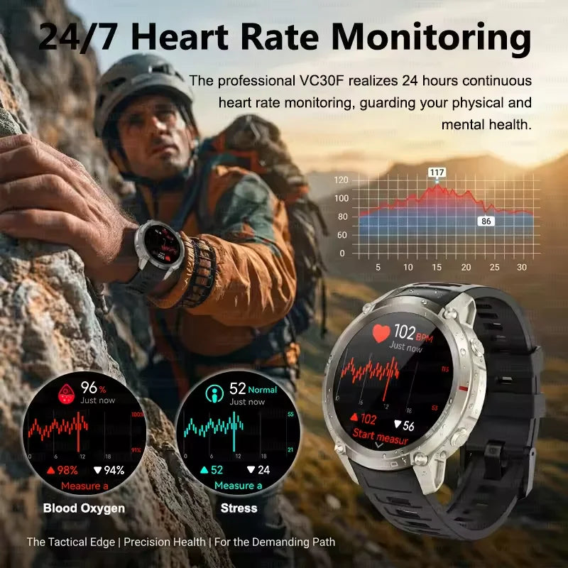 2026 Outdoor Tactical GPS 1.43"AMOLED Smart Watch Offine Map Compass Heart Rate Fitness Tracker 5ATM Waterproof Sports Watches