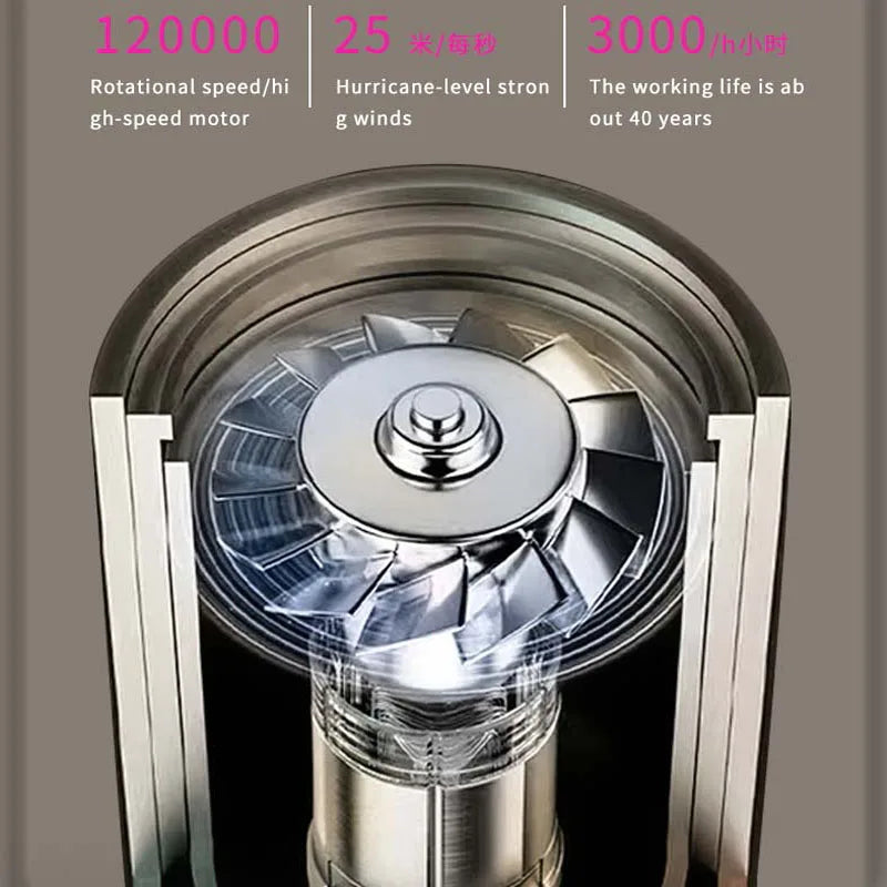 Internal view of a professional high-speed ionic hair dryer showing the powerful, durable motor and turbine fan blade.