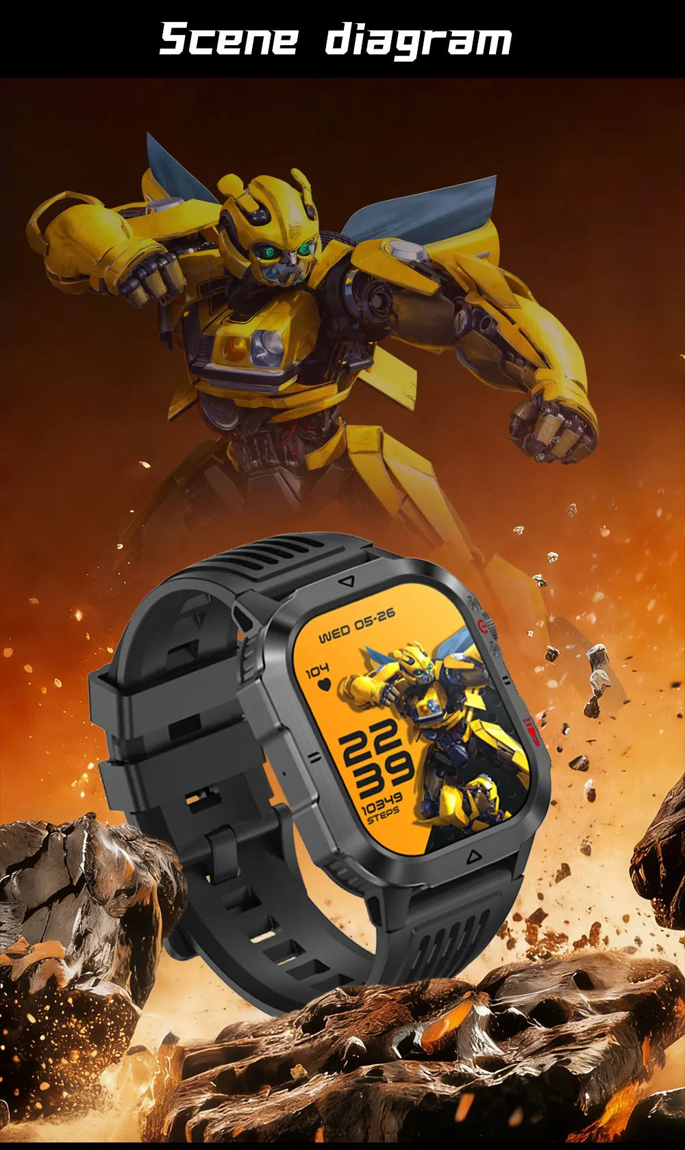 Official Transformers Men Military Smartwatch 1000mAh Big Battery 2.01" HD AMOLED Display Bluetooth Call Waterproof Smart Watch