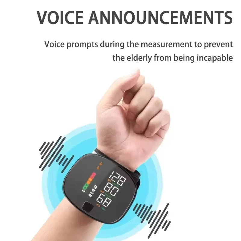 Rechargeable Wrist Blood Pressure Monitor Medical English Russian Voice Digital Tensiometro Health Sphygmomanometer Tonometer
