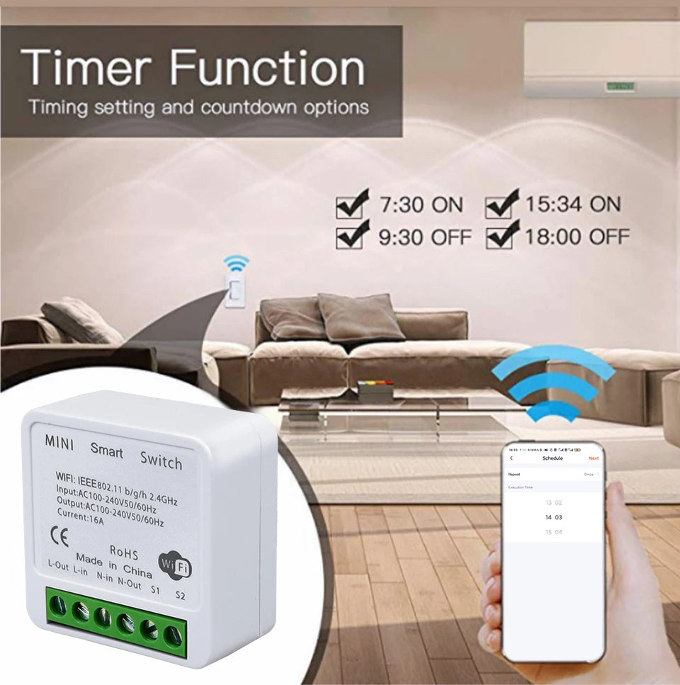 Tidesmit WiFi Smart Switch Mini - 2-Way Breaker for Home Automation Tidesmit