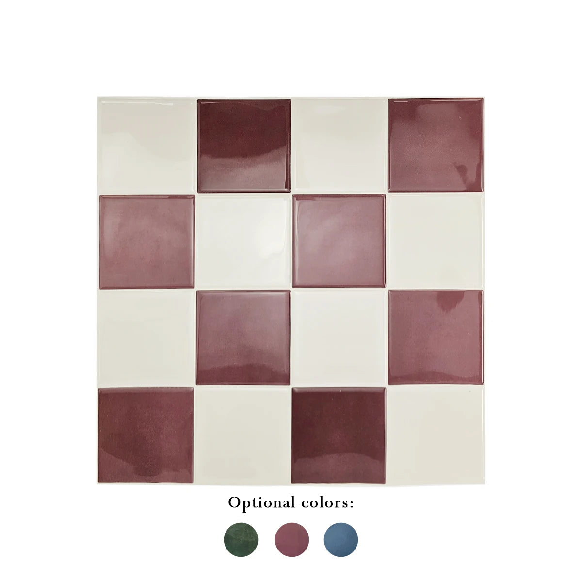 Burgundy and white self-adhesive square wall tile mosaic sheet with glossy 3D finish