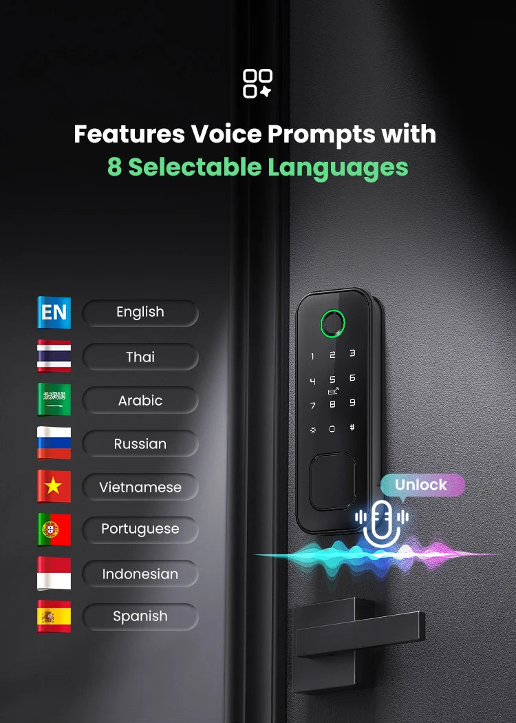 Tuya WiFi 8 Language Fingerprint IP66 Waterproof Outdoor Gate Passcode RFID Card Keyless Smart Rim Lock for Home