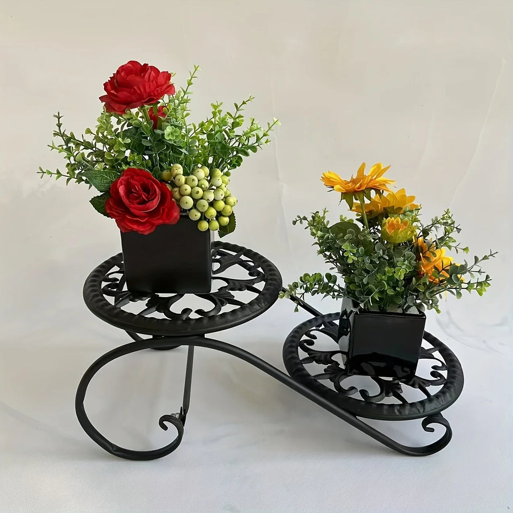 1pc, Double Deck Flower Stand, Hanging Pot Rust-proof Classic Metal Irregular Plant Stand Indoor And Outdoor Can Be Bonsai Other