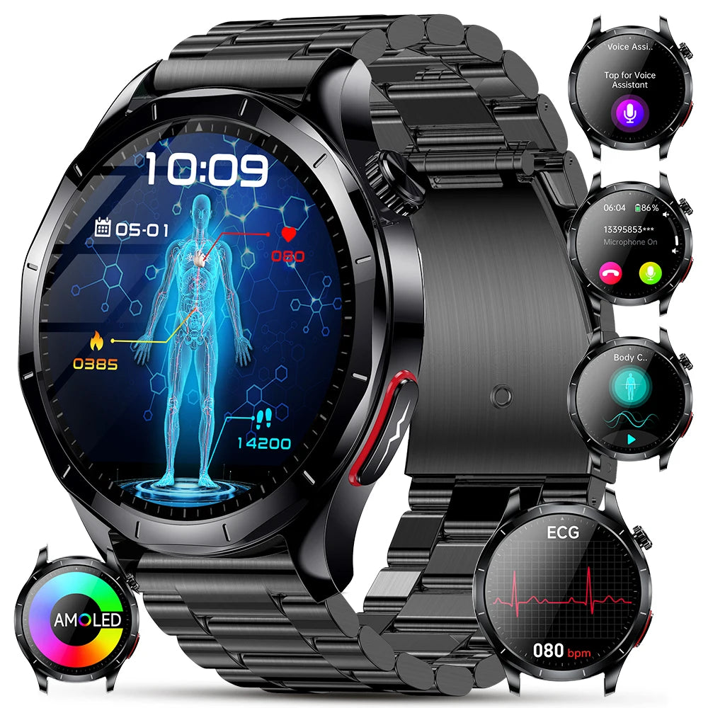 Marsyu AI-GPT Nursing Grade Health Smart Watch Body Fat Uric Acid ECG+PPG Body Fat BP HD Call Sports Smart Watch For Men Women