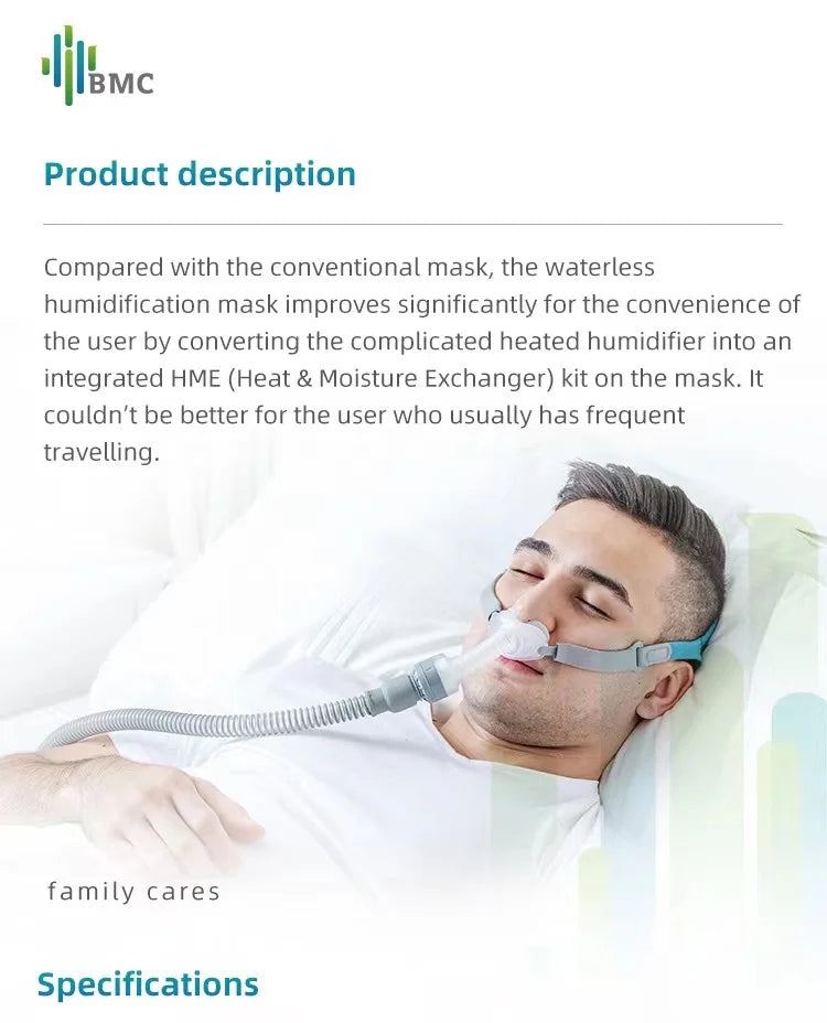BMC P2H M1 MINI CPAP Mask with Waterless Humidification Filter Elements S/M/L Full Sizes Nasal Pillows Mask Sleep Apnea Light