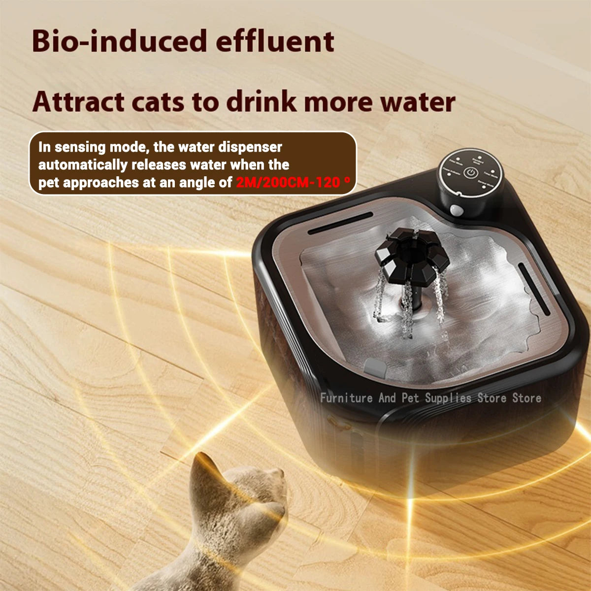Wireless 2.8L automatic cat water fountain with infrared motion sensor to encourage pets to drink more water.