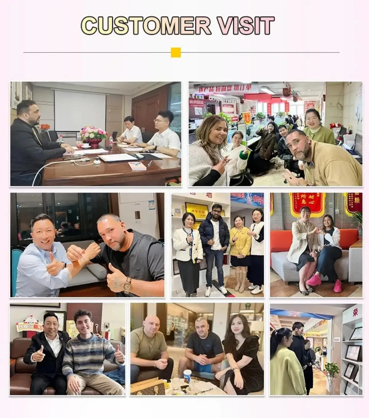 Vending machine customer visit meeting photos with people gathered in an office