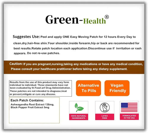 White Ashwagandha supplement patch, 138mg, for stress relief and adaptogen support.