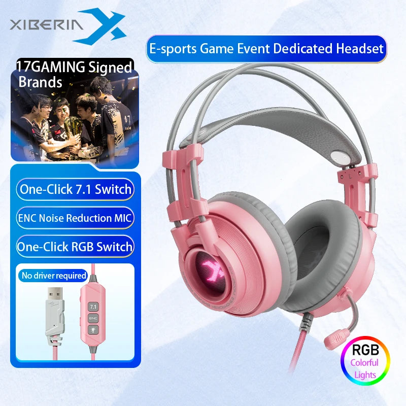 7.1 Surround Sound Gaming Headset with Noise Cancelling Mic - Tidesmit Pink Tidesmit