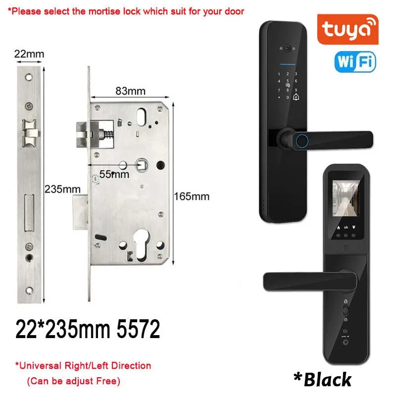New Biometric Digital Electronic Smart Door Lock With Camera Fingerprint Tuya Wifi Smart Card Password Key Unlock