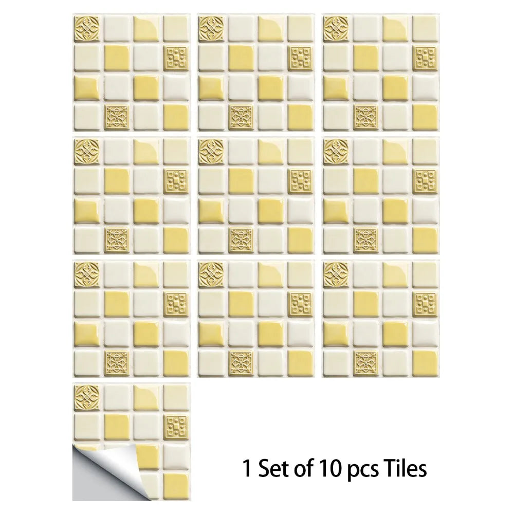Peel-and-stick tile sticker set with yellow mandala accents, 10 pcs