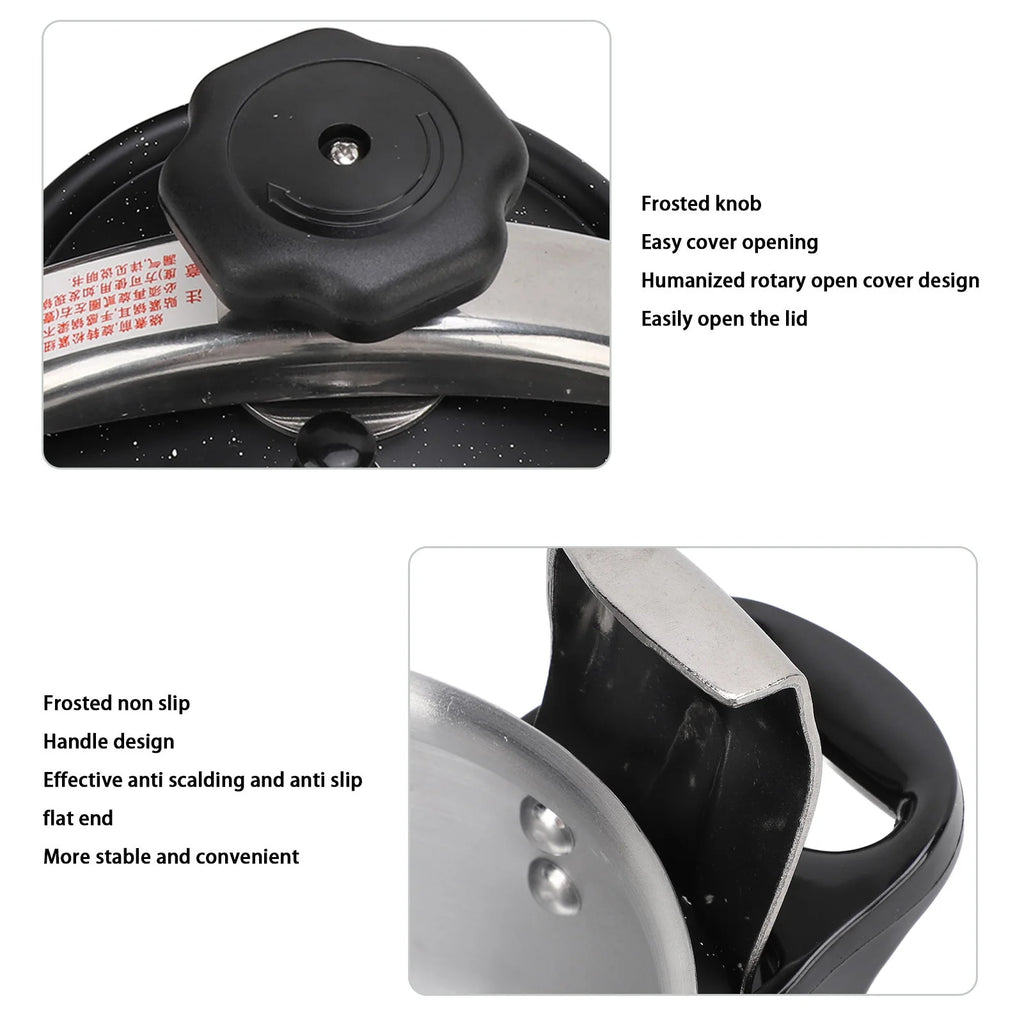 Black pressure canner lid with frosted knob and rotary open cover design panel