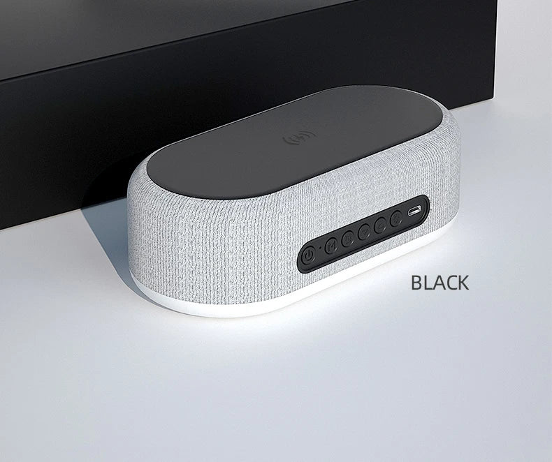 Portable Bluetooth Speaker with Wireless Charger and Alarm Clock - White Tidesmit