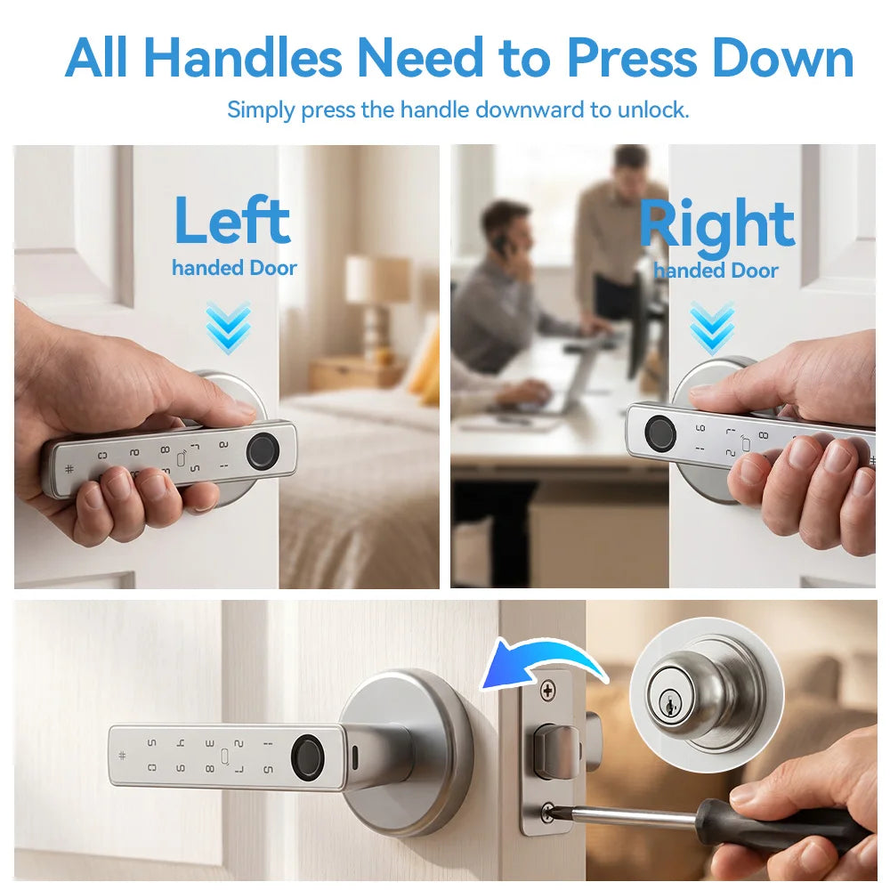 Tuya Bluetooth Smart Door Lock Fingerprint Keyless Entry Smart Life Control Auto Lock One-Time Passcode for Home Office Bedroom