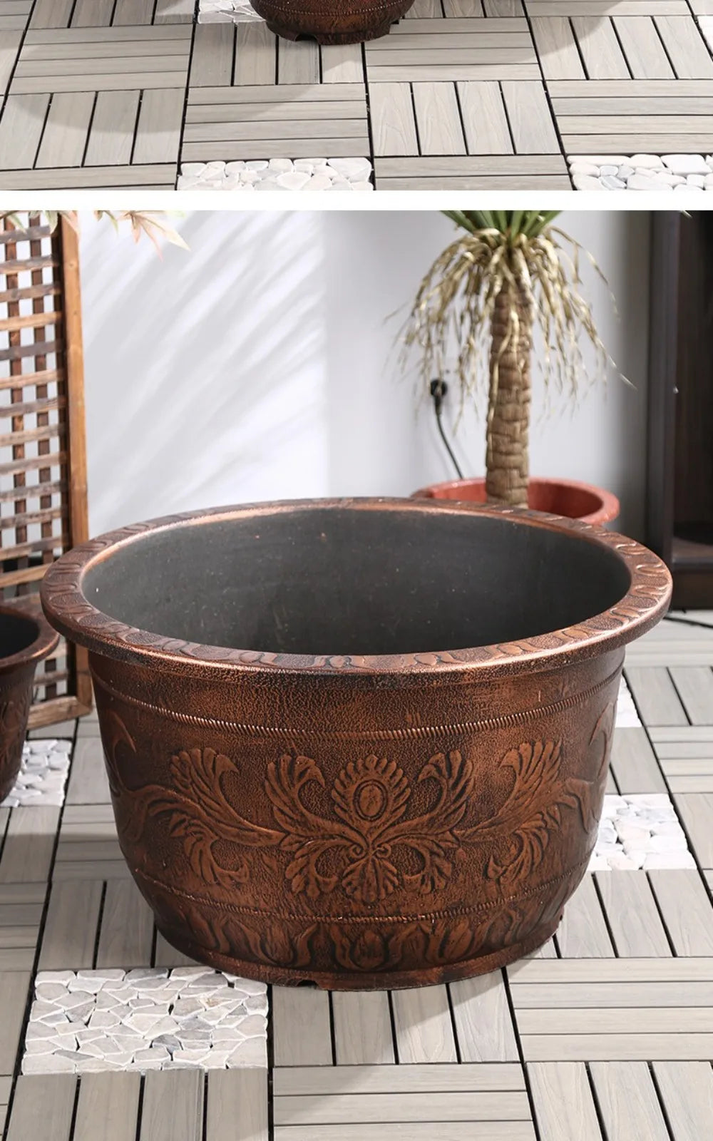 Resin Lotus Planter Pot Large 7.5L Capacity Water Reservoir Planter 19cm Height Copper Bronze Retro Flower Pot Home Gardening