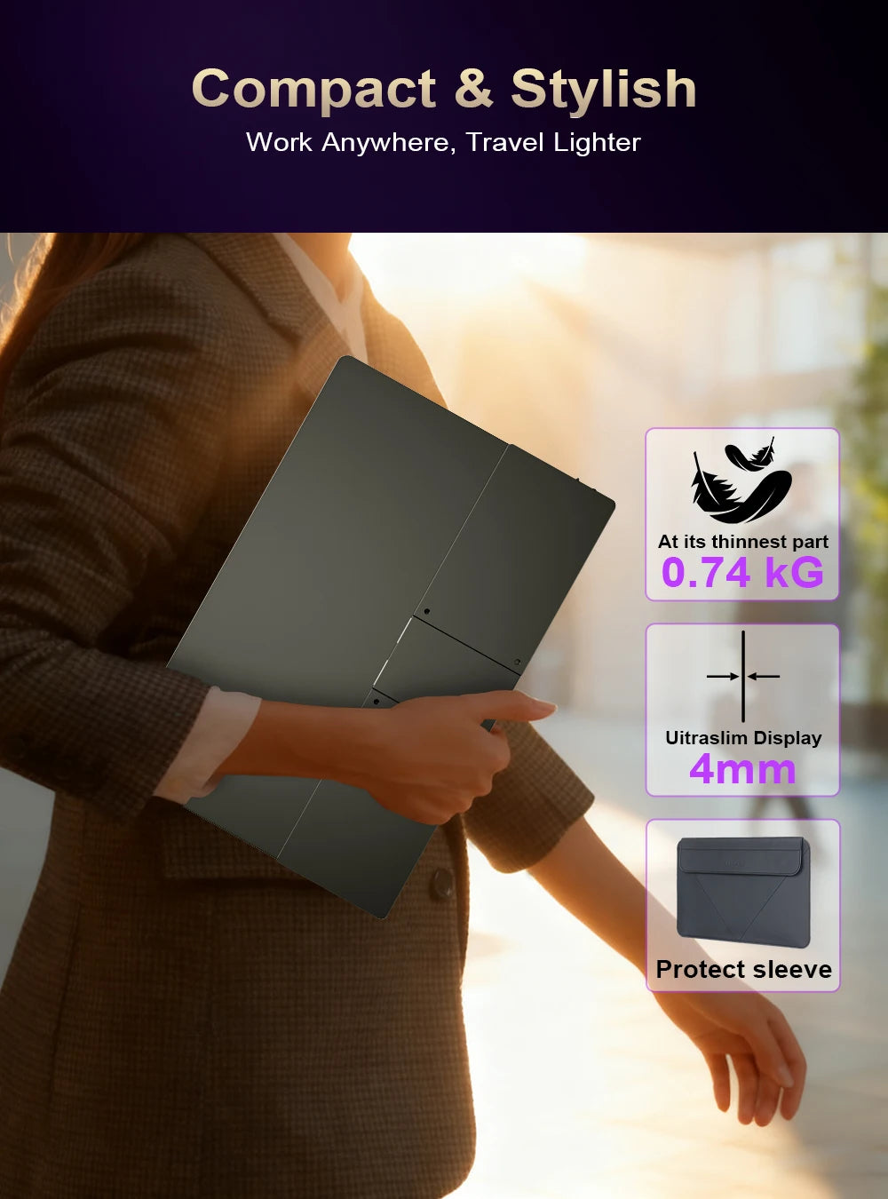 UPERFECT 15.6“ 4K OLED Portable Gaming Monitor 16:10 500Nits 0.1MS Laptop Display Ultra-Slim Aluminum Design Built-in Kickstand