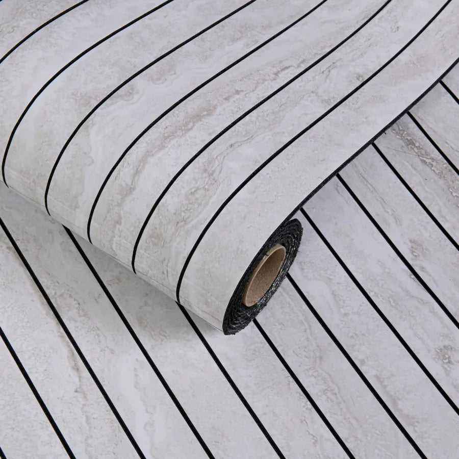 Self-adhesive 3D wall sticker wallpaper roll, white stone-look plank stripes