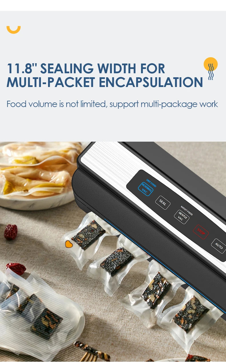 Wancle Food Sealer Machine Automatic Plastic Bags Sealer 60Kpa With External Vacuum System Dry Mosit Preservation Modes,220V