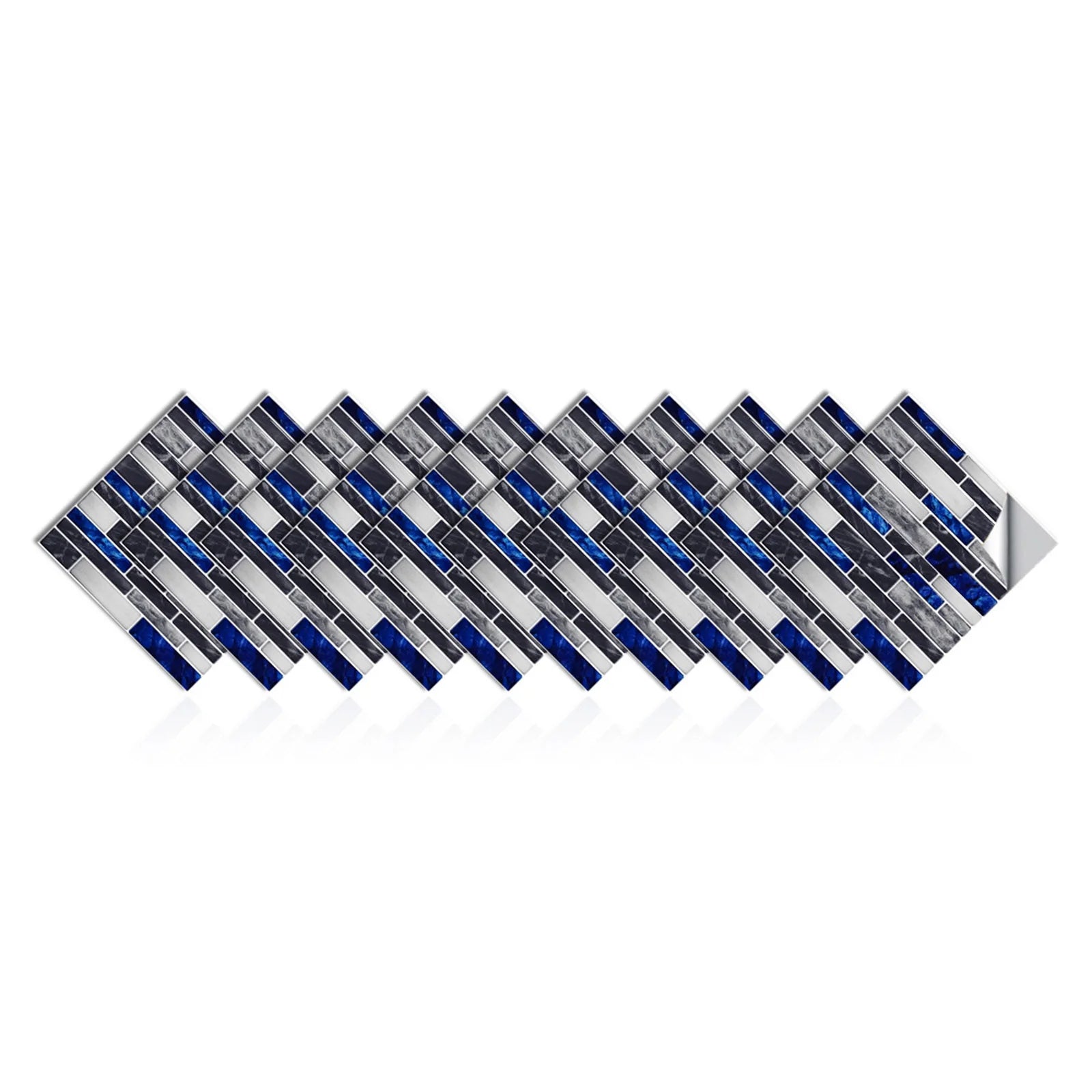 10-piece 3D mosaic tile stickers, blue-white and black brick pattern, self-adhesive