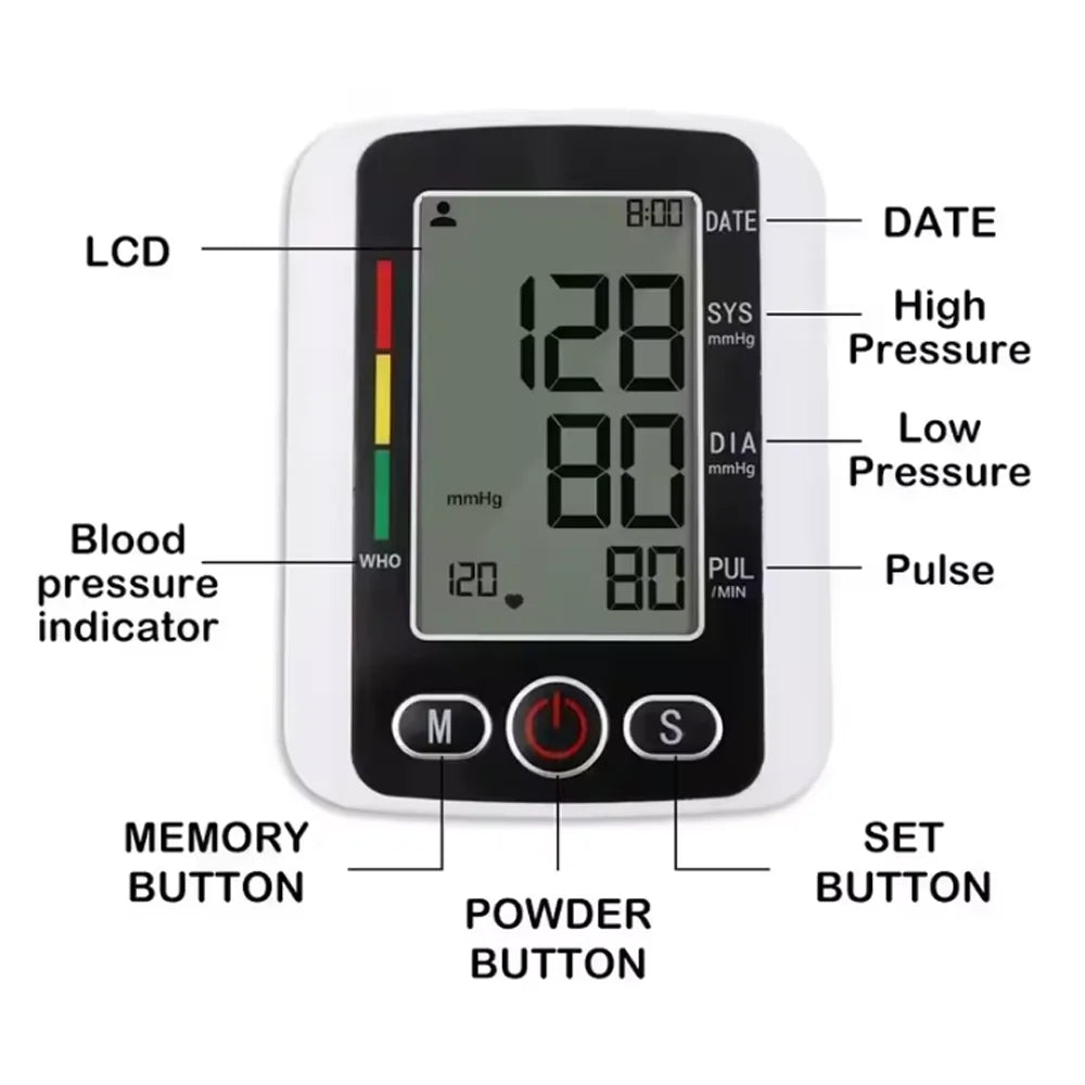 Electric Tonometer Arm Blood Pressure Monitor Digital Heart Beat Rate Pulse Meter Automatic Home Blood Pressure Meter Medical