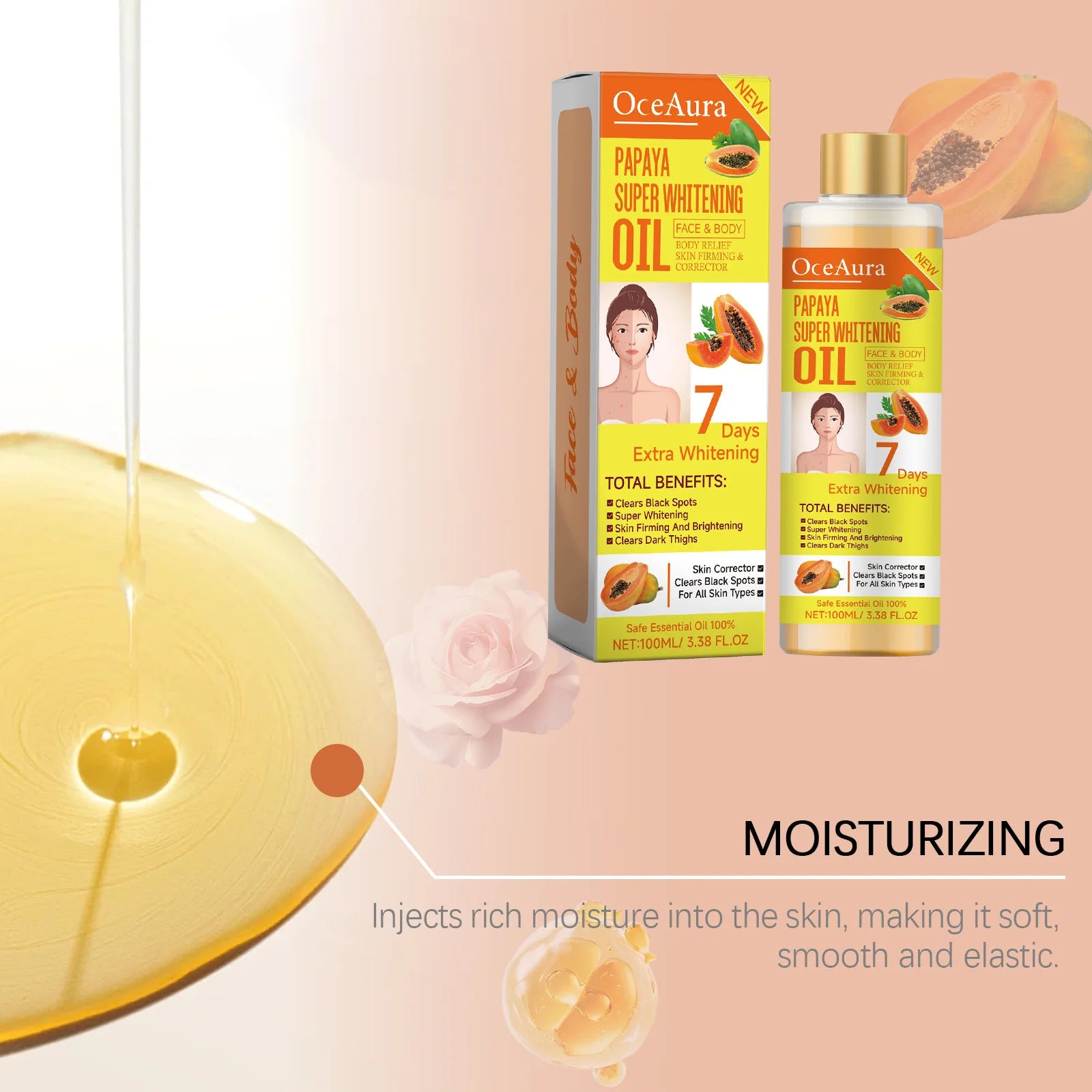 Papaya Whitening Body Oil Nourishing Brightening Skin Care Relaxing Muscle Smoothing Moisturizing Body Massage Skin Papaya Oil