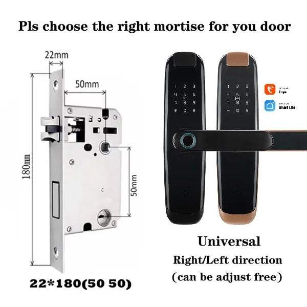 TUYA APP Compatible Smart Life App Unlock Smart Door Lock for Home Wood Door with Fingerprint Handle Combination Rfid Card