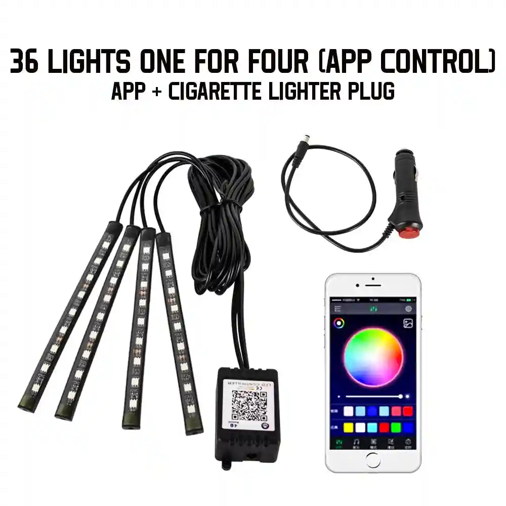 Tidesmit Car Interior LED Ambient Lights - App Controlled RGB USB Lighting 36LED APP Cig Tidesmit