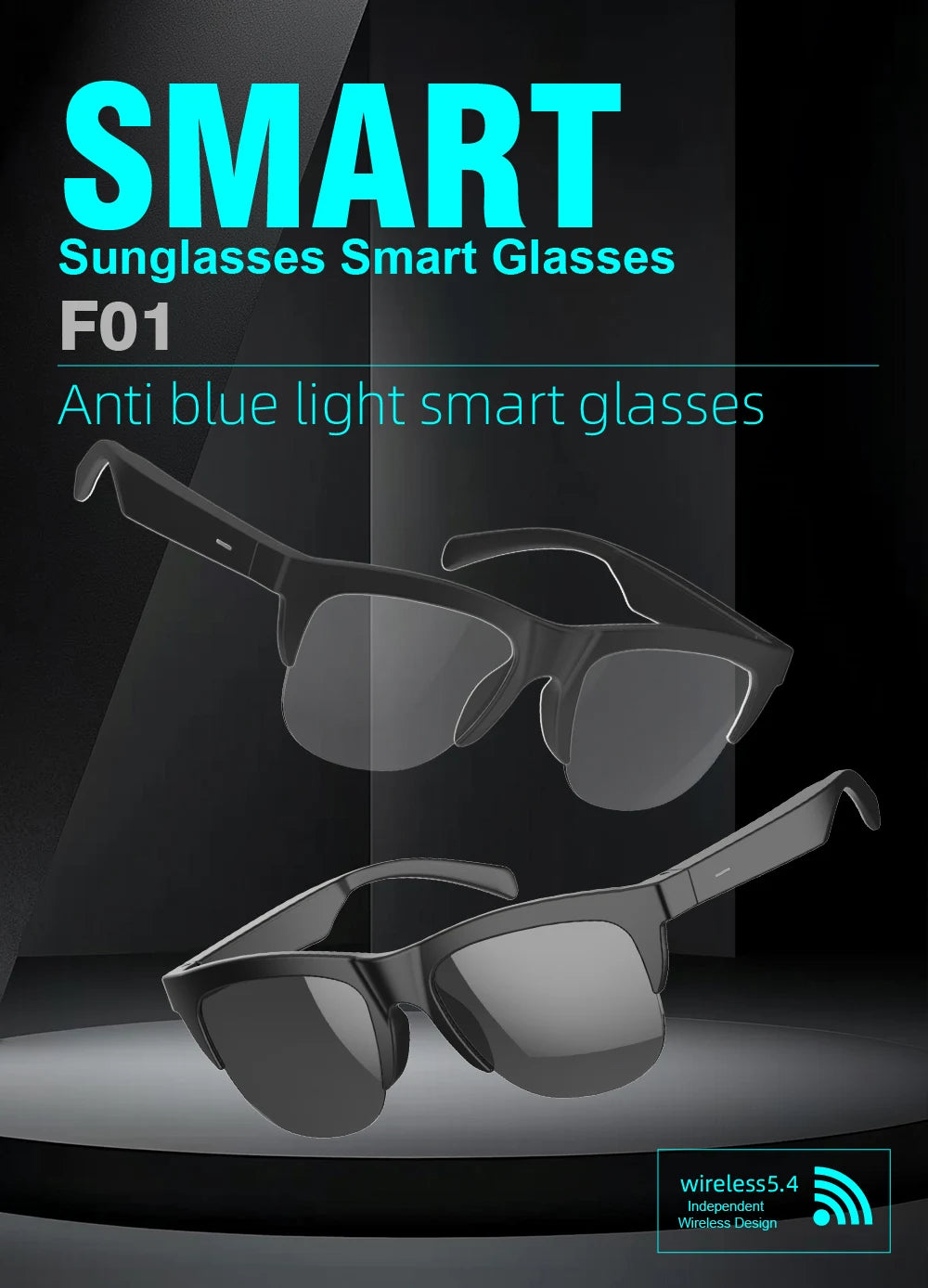 Bluetooth Smart Glasses - Immersive Spatial Audio Hands-Free Black Tidesmit