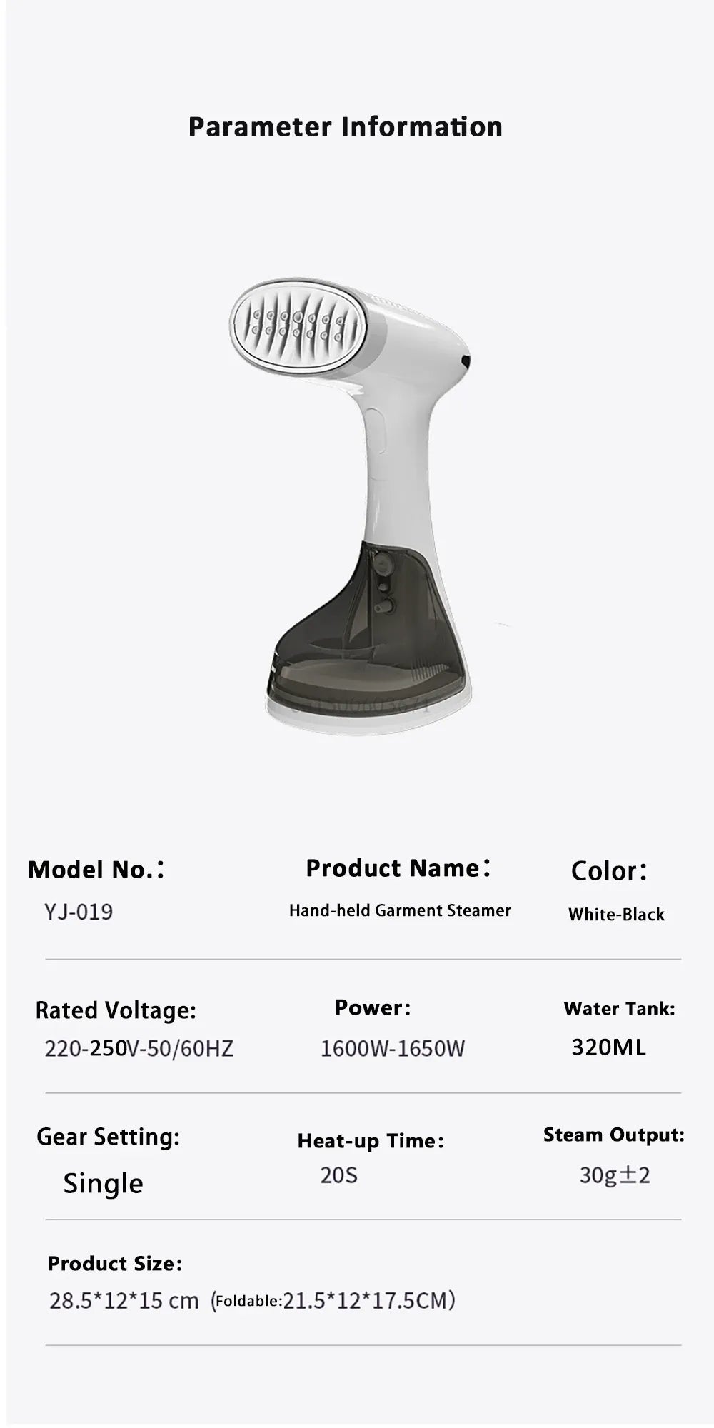 Raugee Foldable Handheld Garment Steamer 1650W 220V EU Plug
