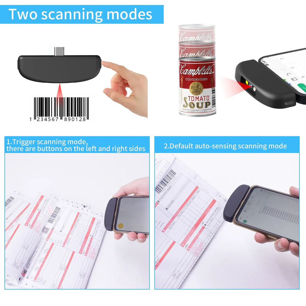 Mini 2D With Type C Interface Phone Mate Barcode Scanner Black Stock All 1D 2D Bar And Screen Code 32 Bit CMOS