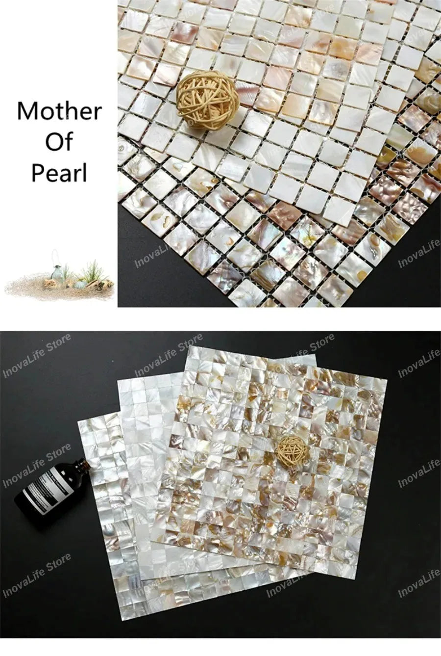 30x30CM Natural Shell Mosaic Tiles Sheet Mother of Pearl Wallpaper Tile Sticker Kitchen Backsplash Bathroom Shower Decorative