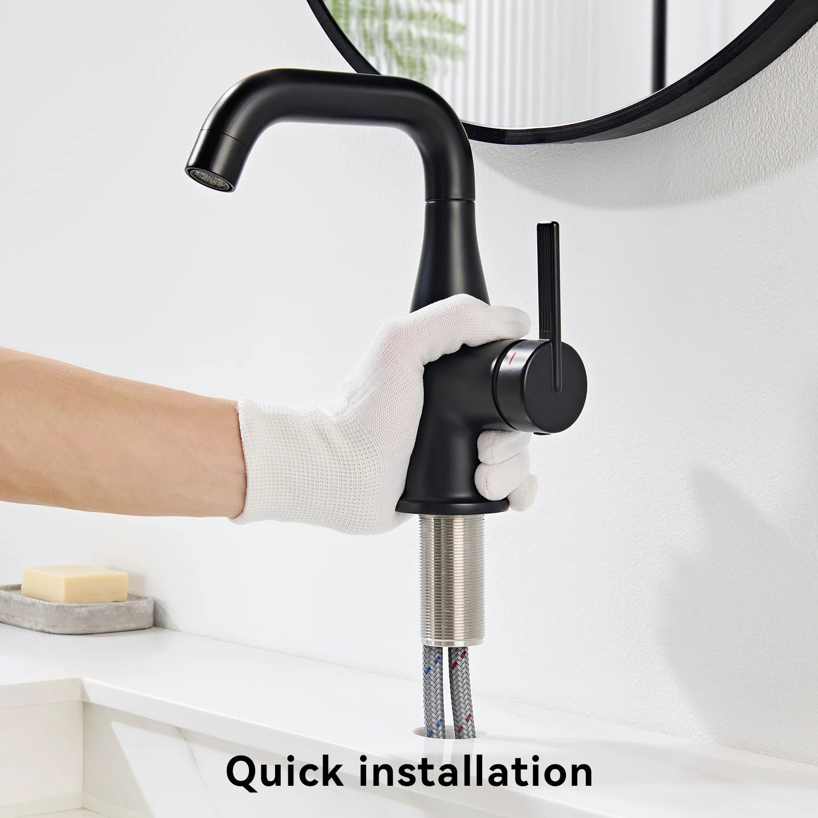 Bathroom Faucet – Basin Mixer – Hot and Cold Water Mixer – Single-Handle Mixer in Matte Black – Vase Shape