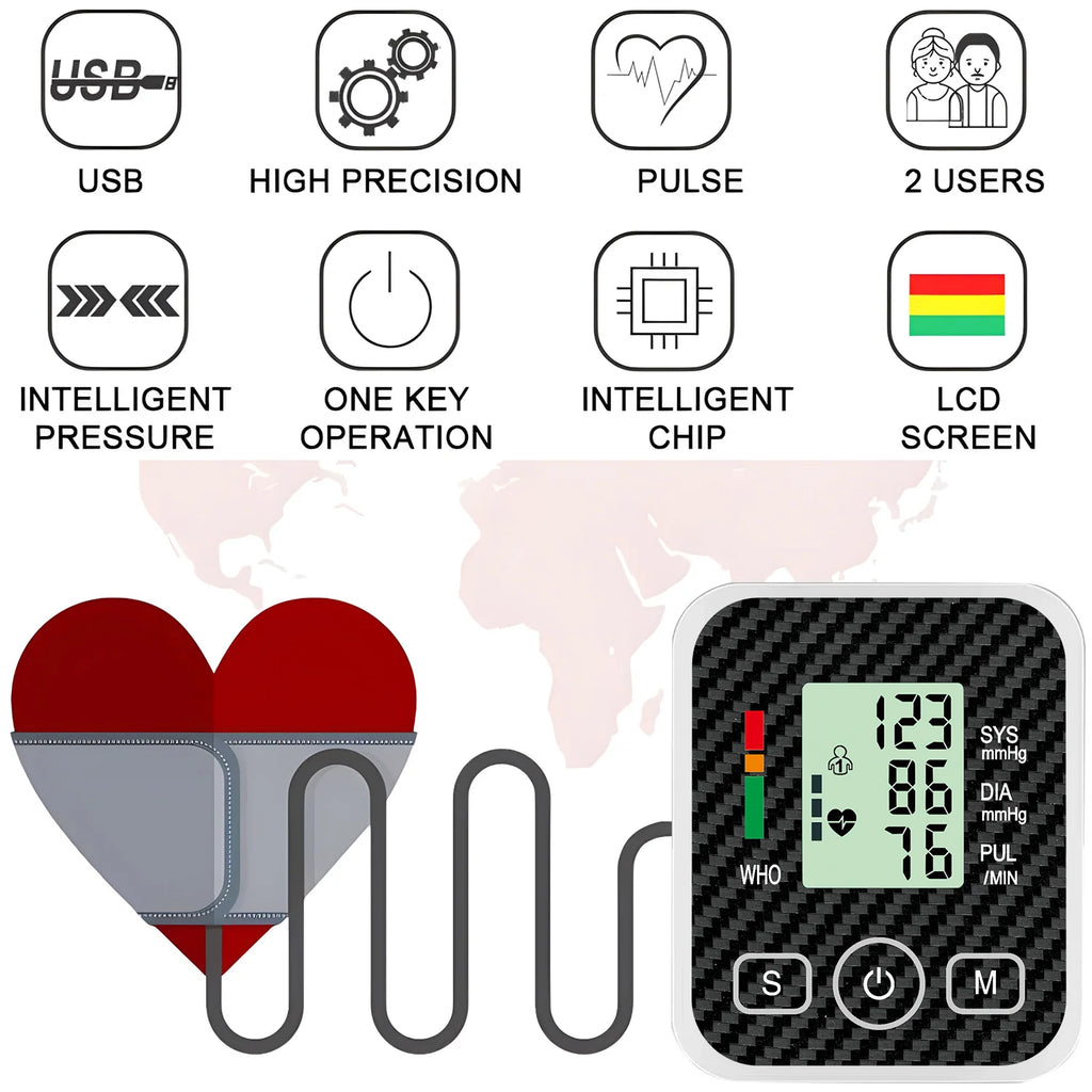 Electronic Blood Pressure Monitor Medical Home Arm Blood Pressure Monitor Heart Rate Measuring Device Upper Arm Sphygmomanometer