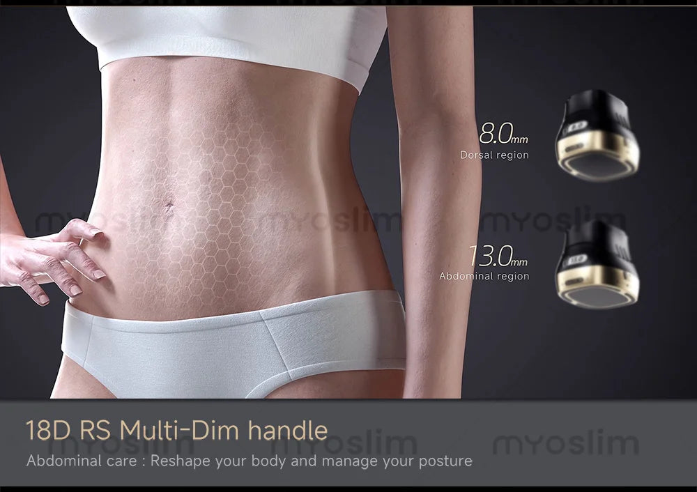 22D MAX HIFU machine showing 8mm and 13mm cartridges for abdominal fat reduction and body contouring treatment.