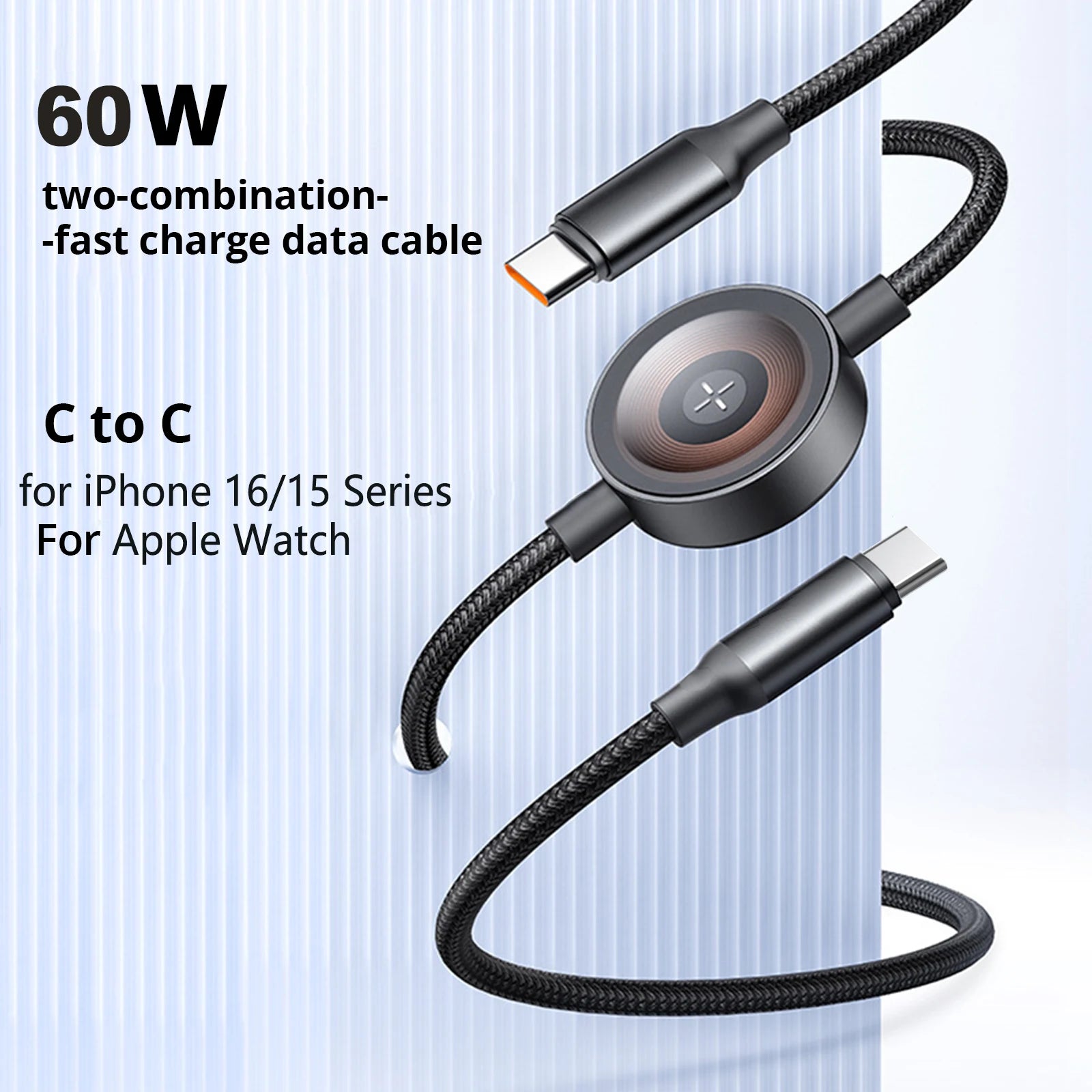 2-in-1 Wireless Charger for iPhone & Apple Watch | Qi Certified 1.2m Black Tidesmit