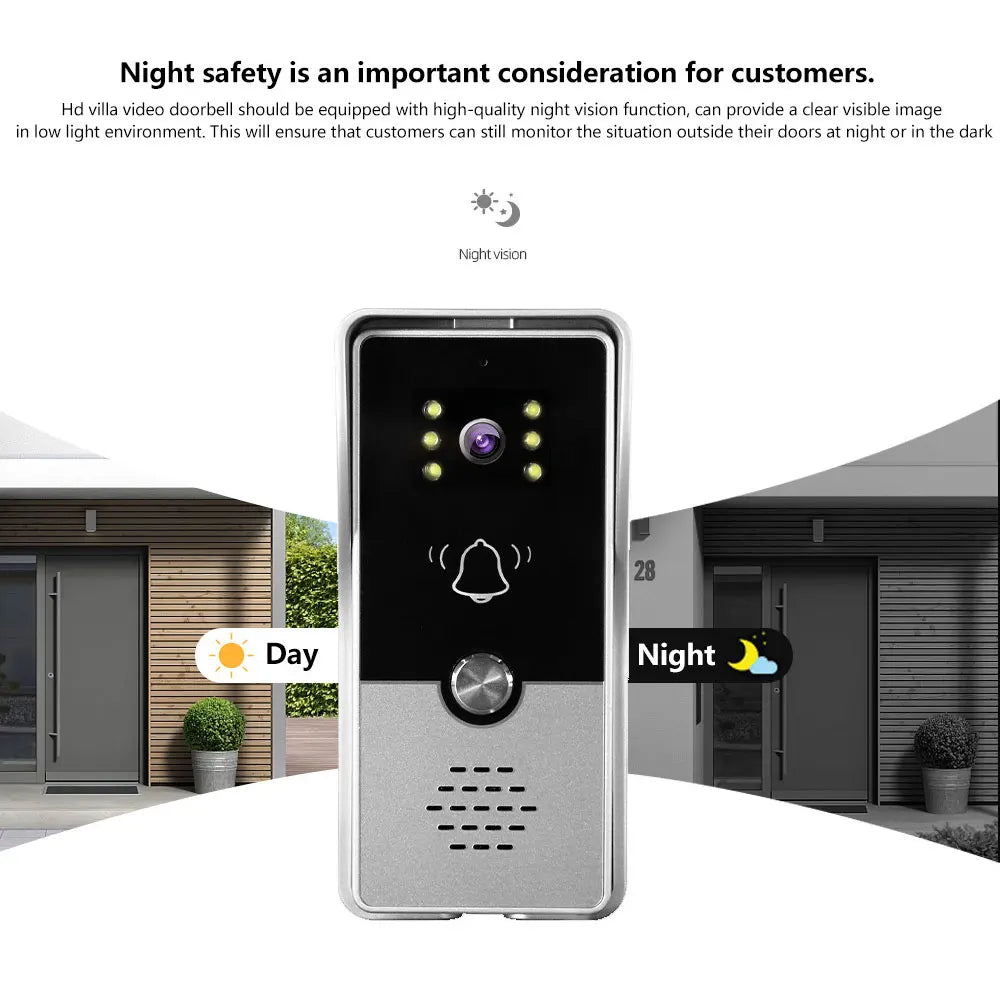 4 Wire 7 Inches Wired Video Doorbell Door Phone Support Unlock, Monitoring, Dual-Way Intercom for Villa Home Office Apartment