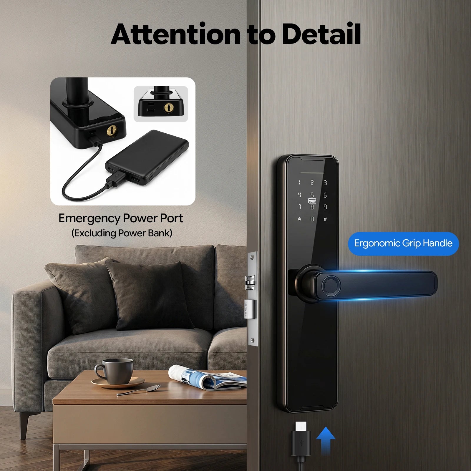 Smart Door Lock WiFi Tuya APP Fingerprint Keyless Entry Door Lock W/50 Fingerprints, 100 Passwords, Key & Temporary Password