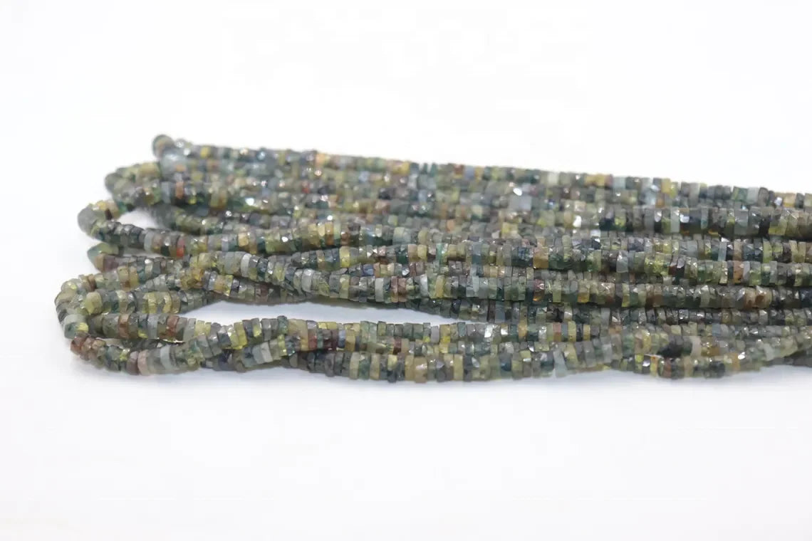 AAA Natural Rare Green Sapphire Faceted Tyre Shape Beads 3-4mm 16 inches Stone Beads For Jewelry Making At wholesale price