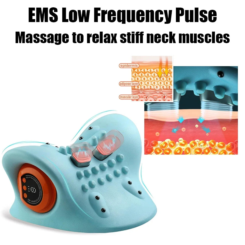 Electric Neck Massager Blue - Portable Cervical Traction Relief Tool Relaxation Treatment Tidesmit