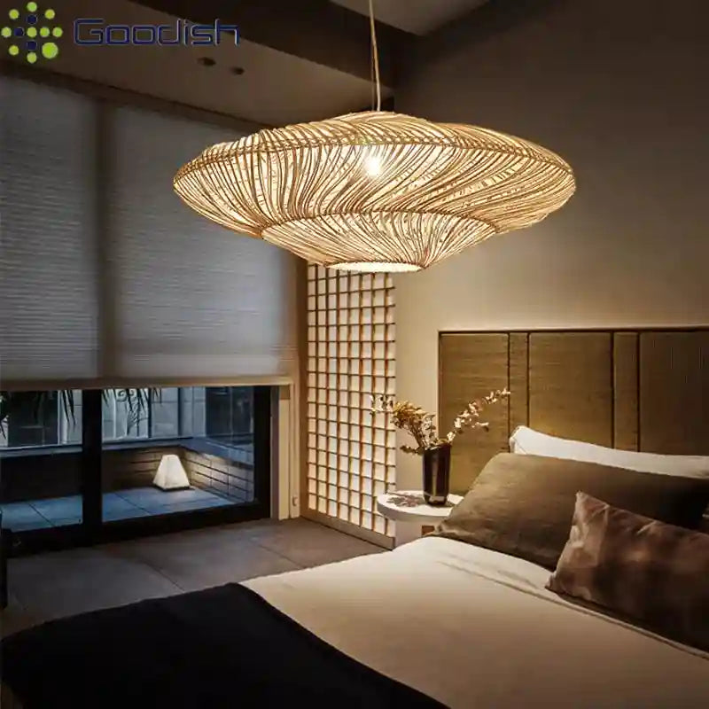 Wabi Sabi Rattan Pendant Light: Adjustable LED Bamboo Ring Light Tidesmit