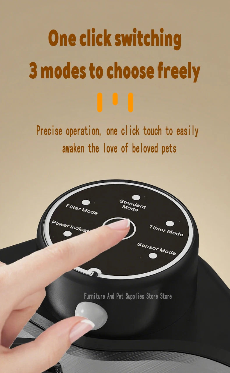Wireless smart pet water fountain control panel for dogs and cats with 3-mode infrared sensor for fresh drinking water.