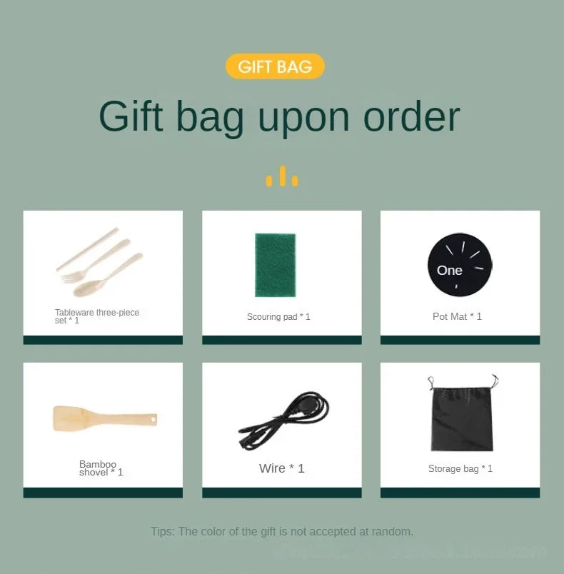 Gift set items for electric cooker: utensils, cleaning pad, wire, and storage bag