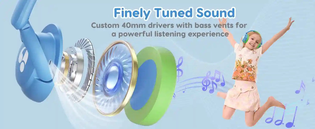 Wireless Kids Headphones - Volume Limited Over-Ear Stereo Audio Tidesmit