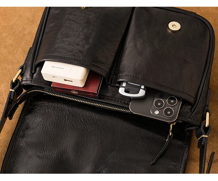 vintage designer handmade high-quality genuine leather men's messenger bag Outdoor casual cow leather work black shoulder bag